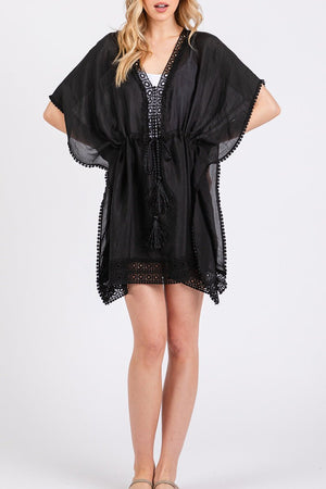 Summer State Black Crochet Trim Cover Up - Wholesale Accessory Market