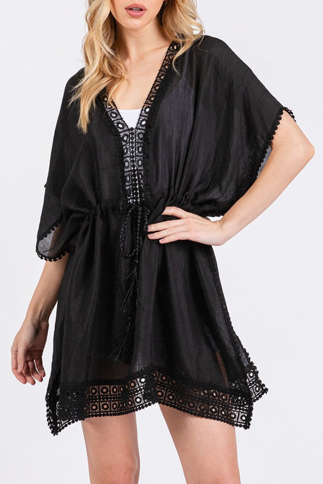 Summer State Black Crochet Trim Cover Up - Wholesale Accessory Market