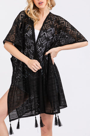 Sundaze Black Crochet & Tassel Kimono - Wholesale Accessory Market