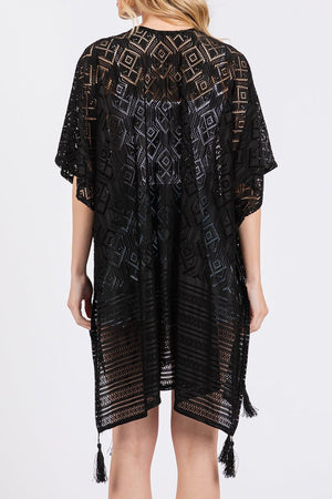 Sundaze Black Crochet & Tassel Kimono - Wholesale Accessory Market