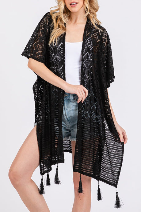 Sundaze Black Crochet & Tassel Kimono - Wholesale Accessory Market