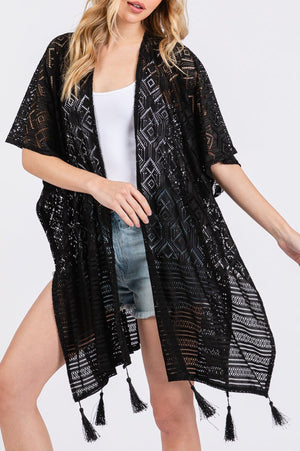 Sundaze Black Crochet & Tassel Kimono - Wholesale Accessory Market