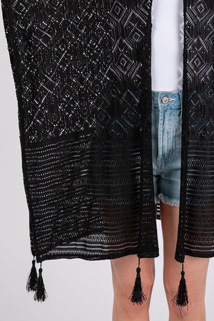 Sundaze Black Crochet & Tassel Kimono - Wholesale Accessory Market