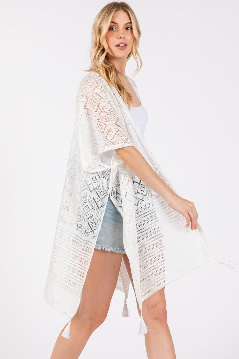 Sundaze White Crochet & Tassel Kimono - Wholesale Accessory Market