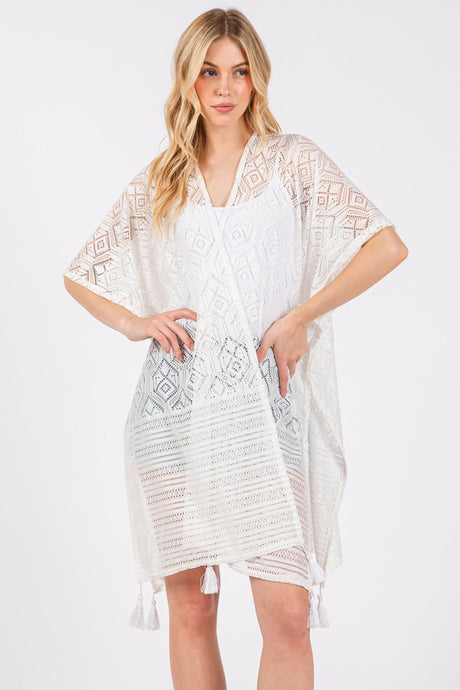 Sundaze White Crochet & Tassel Kimono - Wholesale Accessory Market