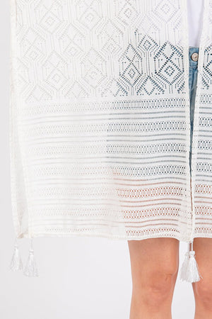 Sundaze White Crochet & Tassel Kimono - Wholesale Accessory Market