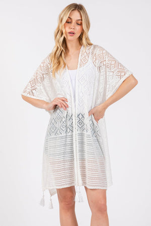 Sundaze White Crochet & Tassel Kimono - Wholesale Accessory Market