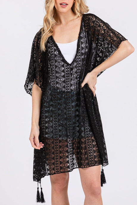 Baja Beach Black Crochet Lace Cover Up - Wholesale Accessory Market