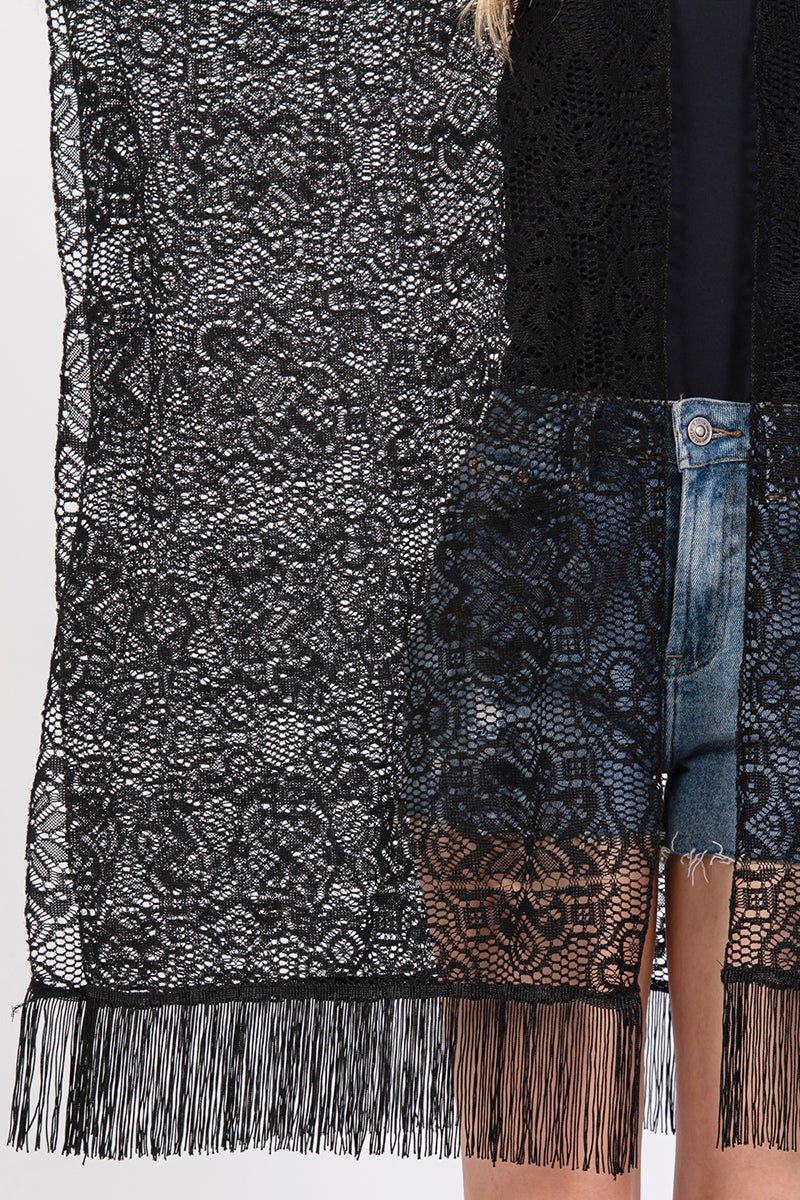 Easy Breezy Blooms Black Fringed lace Kimono - Wholesale Accessory Market
