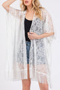 Easy Breezy Blooms White Fringed lace Kimono - Wholesale Accessory Market