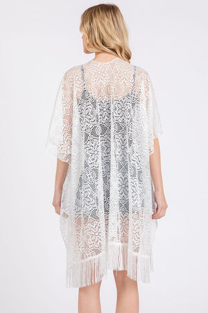 Easy Breezy Blooms White Fringed lace Kimono - Wholesale Accessory Market