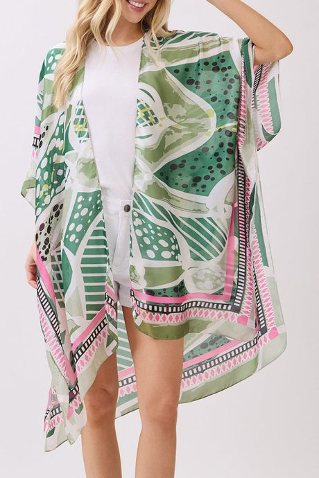 Floating Florals Green Silky Kimono - Wholesale Accessory Market