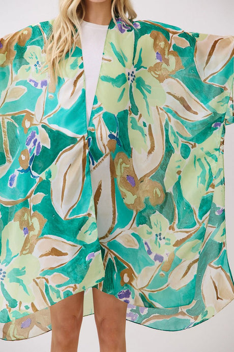 Hawaiian Holiday Green Silky Kimono - Wholesale Accessory Market