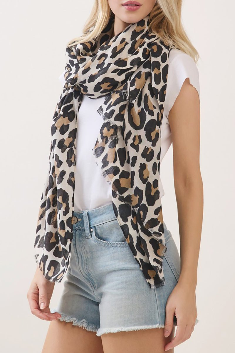 Spotted Status Beige Leopard Long Scarf - Wholesale Accessory Market