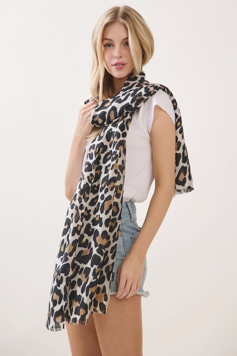 Spotted Status Beige Leopard Long Scarf - Wholesale Accessory Market