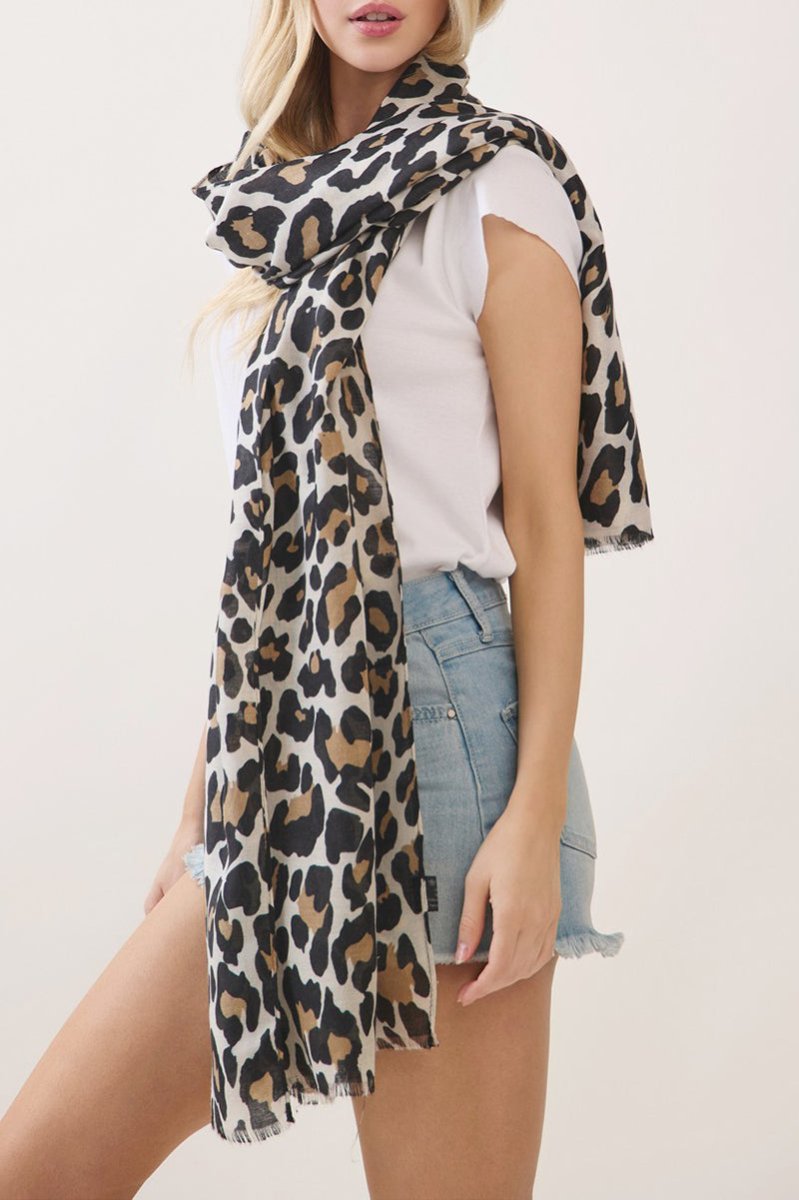 Spotted Status Beige Leopard Long Scarf - Wholesale Accessory Market
