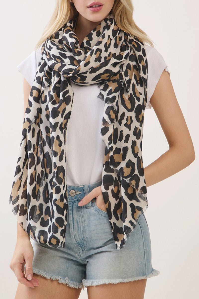 Spotted Status Beige Leopard Long Scarf - Wholesale Accessory Market