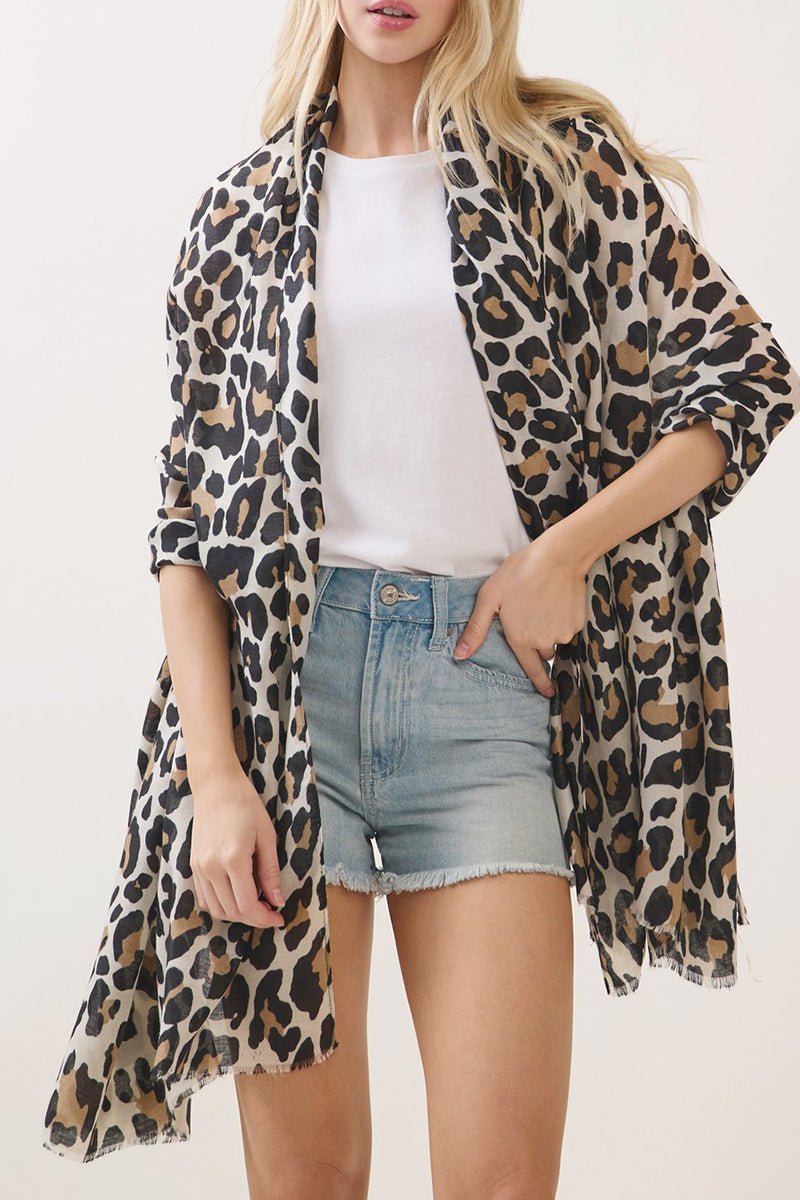 Spotted Status Beige Leopard Long Scarf - Wholesale Accessory Market