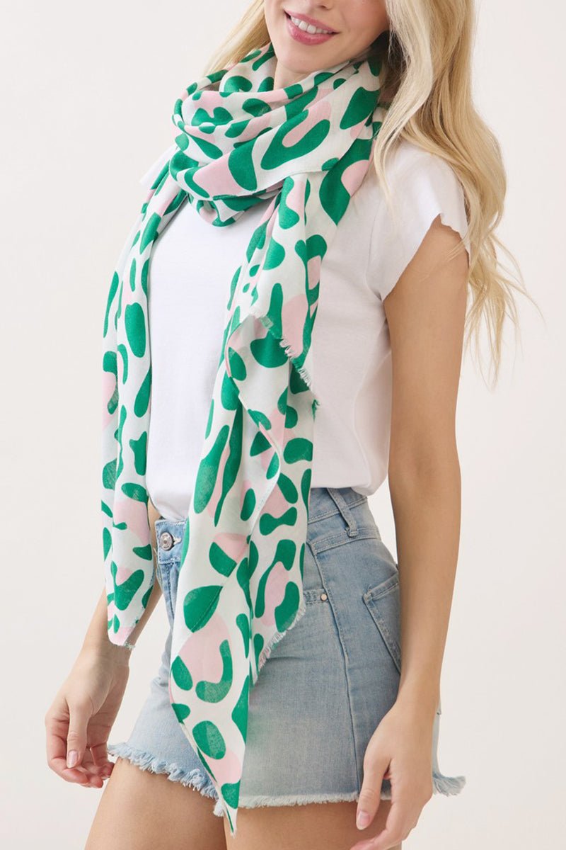 Spotted Status Pink and Green Leopard Long Scarf - Wholesale Accessory Market