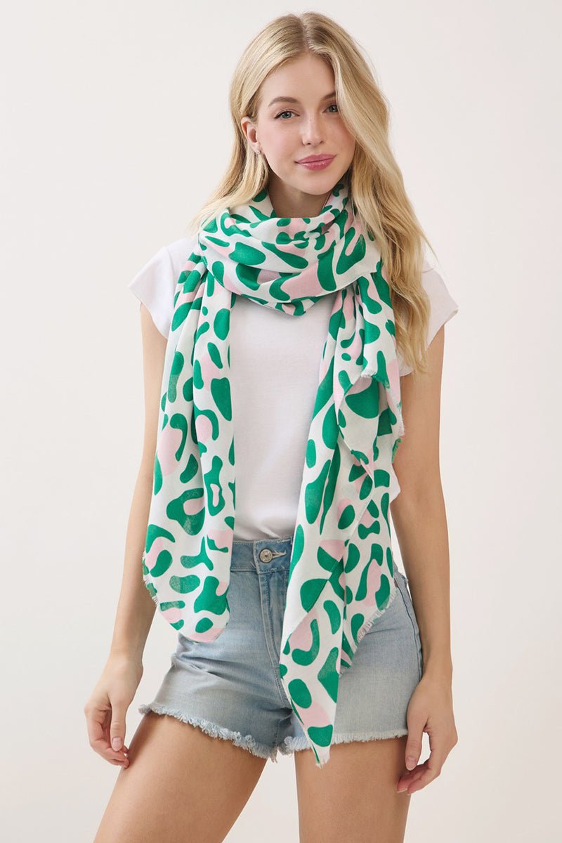 Spotted Status Pink and Green Leopard Long Scarf - Wholesale Accessory Market