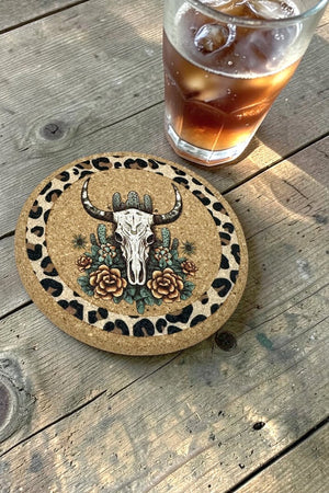 Wildland Steer Cork Coaster, 4" - Wholesale Accessory Market