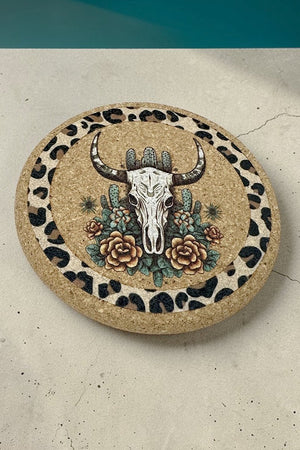Wildland Steer Cork Coaster, 4" - Wholesale Accessory Market