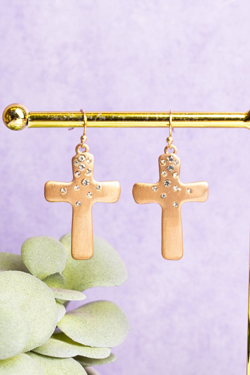 Crave Satin Goldtone Crystal Cross Earrings Wholesale Accessory Market