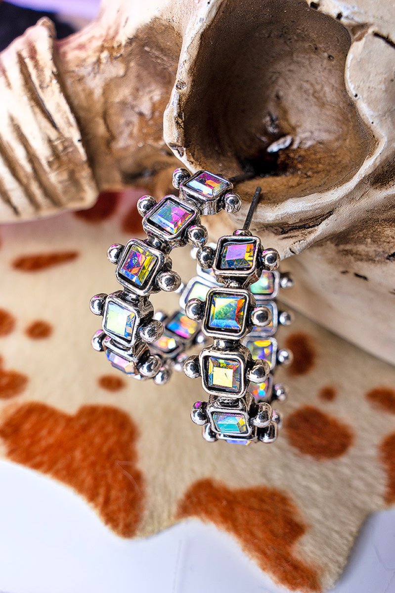 Shimmering Light Iridescent Silvertone Hoop Earrings - Wholesale Accessory Market