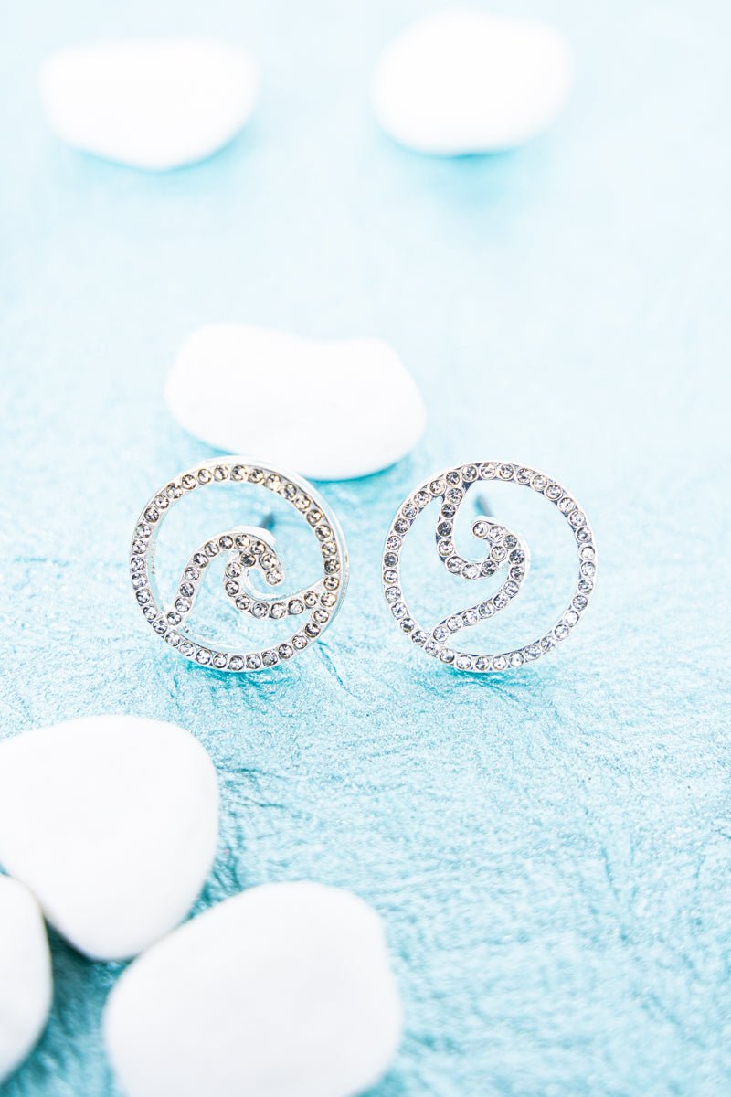 Crystal Beach Wave Silvertone Earrings - Wholesale Accessory Market