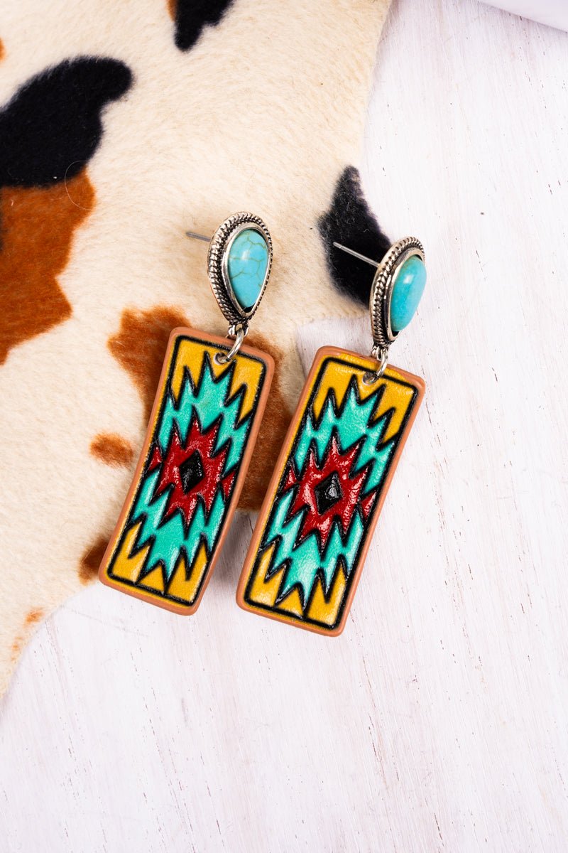 Turquoise Aurora Alley Faux Leather Earrings - Wholesale Accessory Market