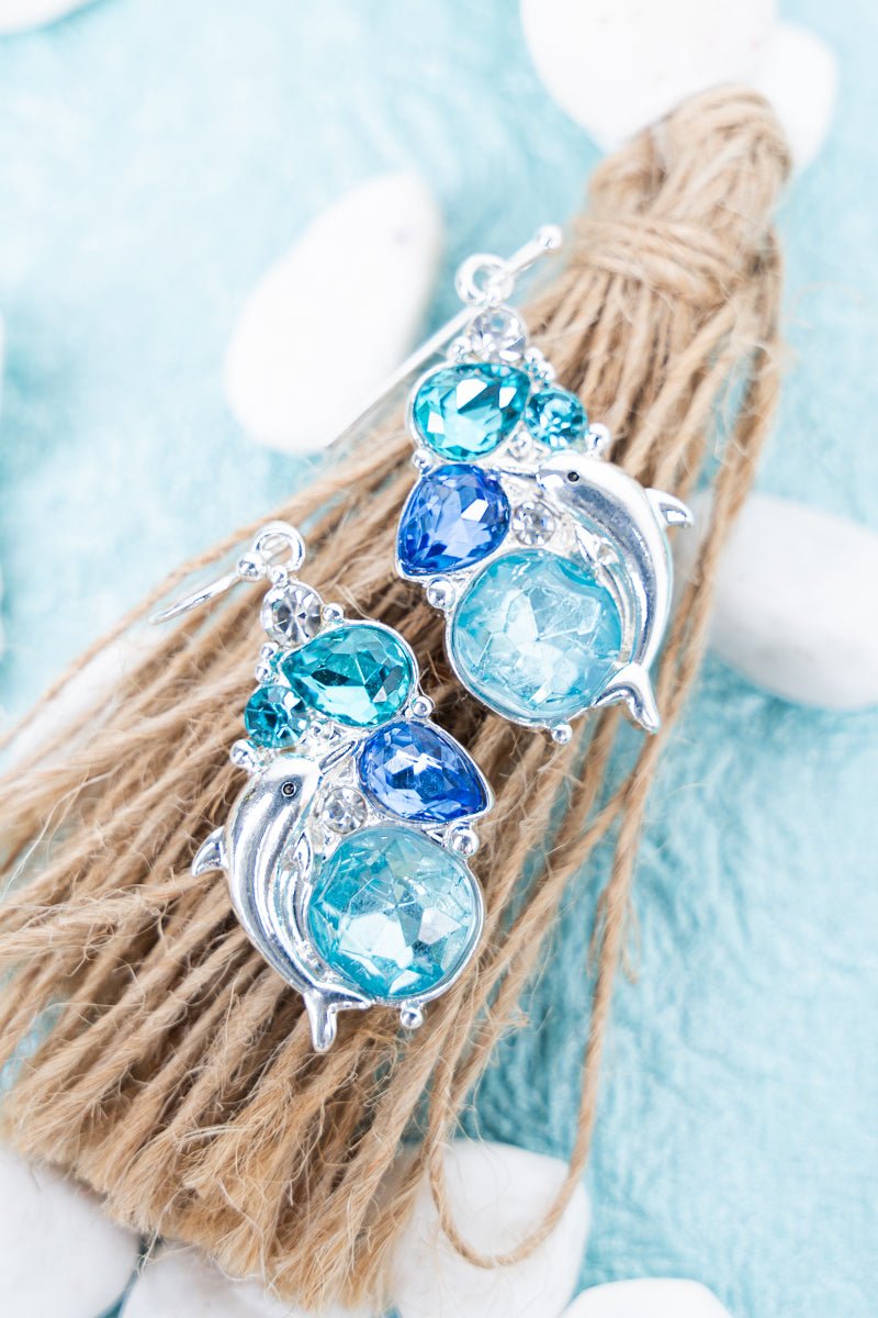 Blue Island Glitz Dolphin Silvertone Earrings - Wholesale Accessory Market