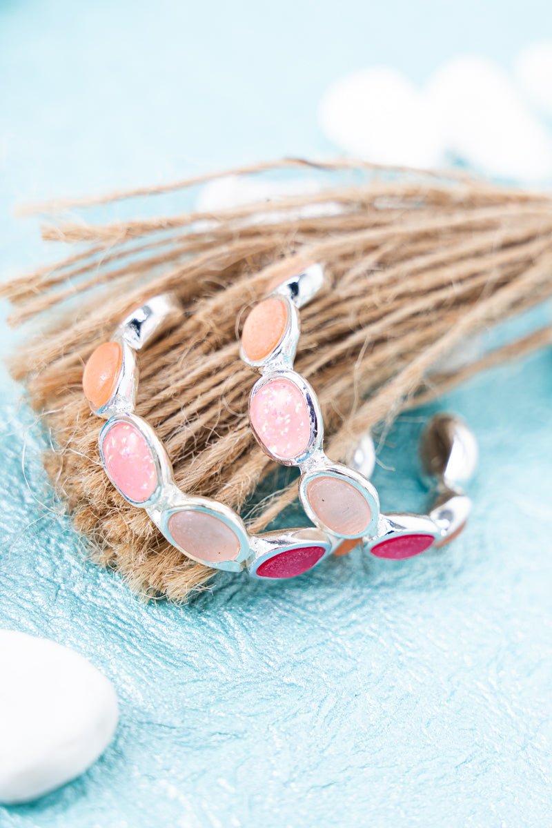 Pink Sunset Serenade Silvertone Hoop Earrings - Wholesale Accessory Market