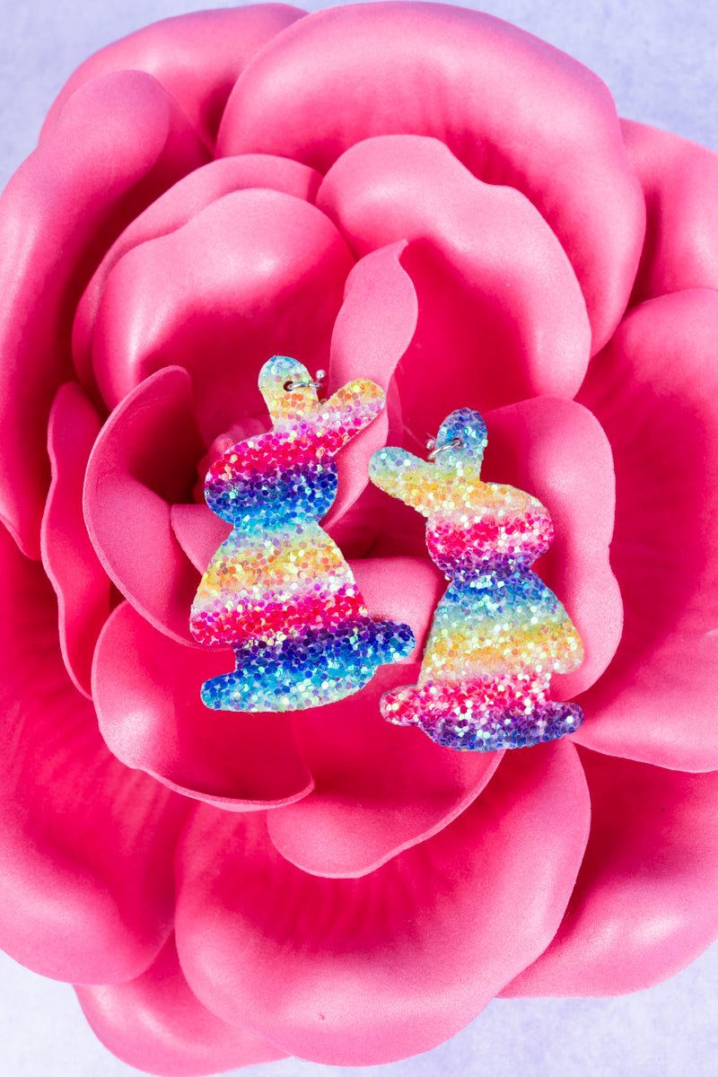 Rainbow Glitter Easter Bunny Earrings - Wholesale Accessory Market