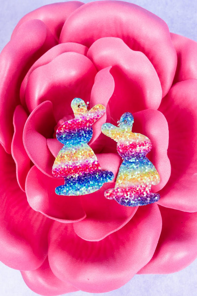 Rainbow Glitter Easter Bunny Earrings - Wholesale Accessory Market