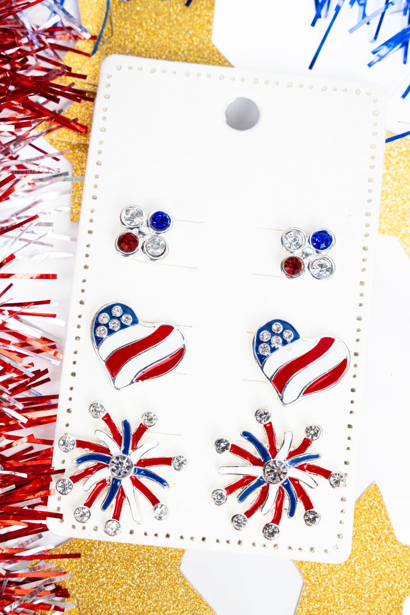 Patriotic Fireworks Time Earrings 3 Pair Set - Wholesale Accessory Market