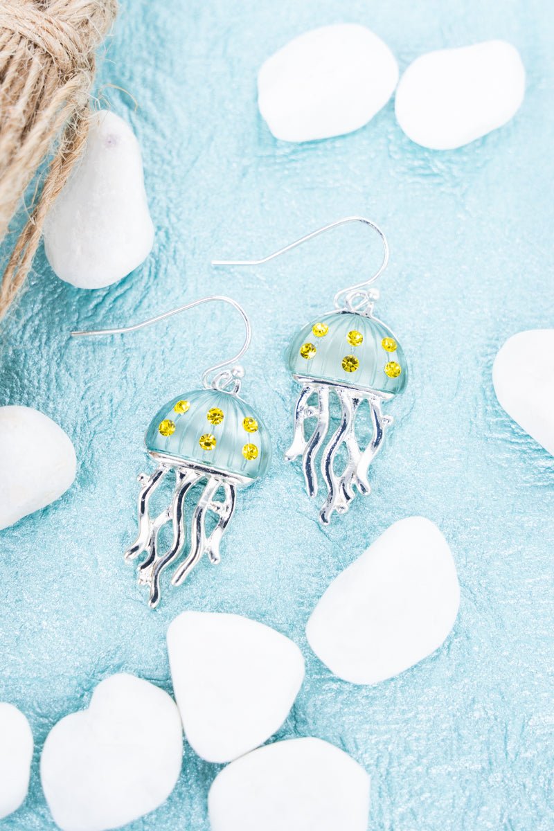 Crystal Avalon Turquoise Jellyfish Silvertone Earrings - Wholesale Accessory Market