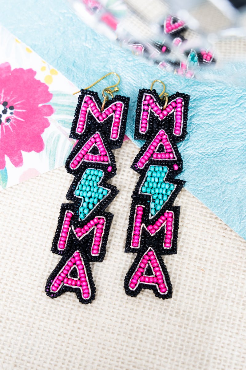 Mama Bolt Fuchsia & Turquoise Seed Bead Earrings - Wholesale Accessory Market