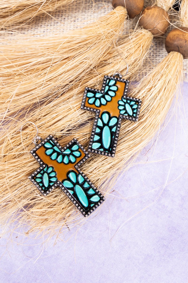 Concho Cross Faux Leather Earrings - Wholesale Accessory Market