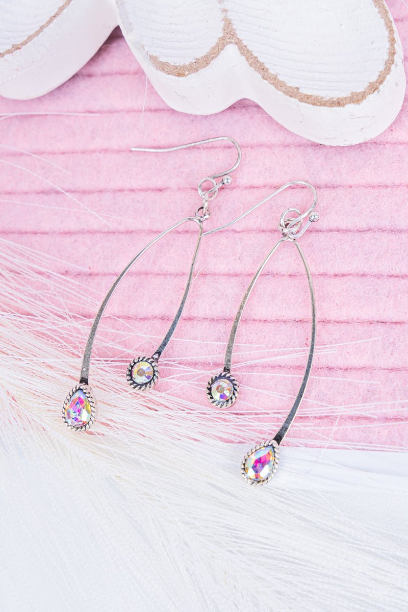 Iridescent Crystal Annie Silvertone Earrings - Wholesale Accessory Market