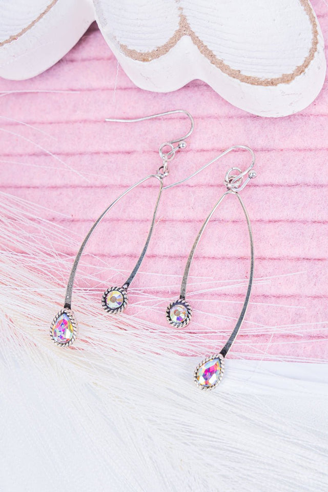 Iridescent Crystal Annie Silvertone Earrings - Wholesale Accessory Market