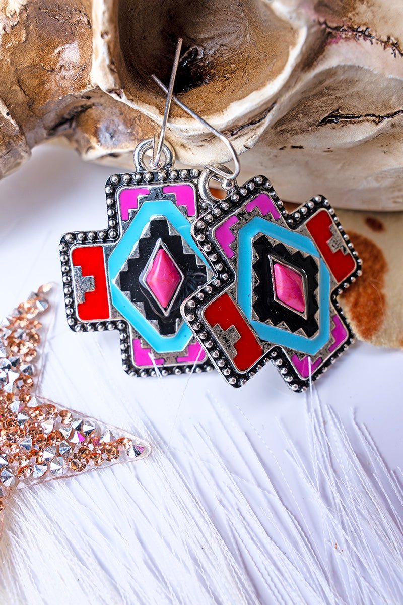 Elko Eclipse Fuchsia Multi Square Cross Earrings - Wholesale Accessory Market