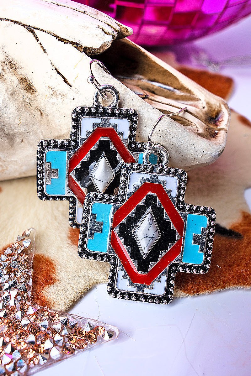 Elko Eclipse White Multi Square Cross Earrings - Wholesale Accessory Market
