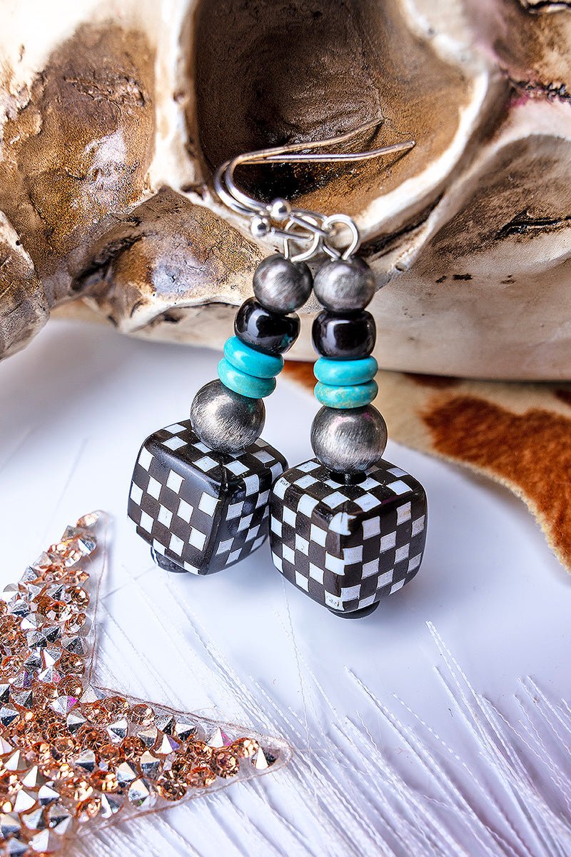 Checkered Cube Beaded Earrings - Wholesale Accessory Market