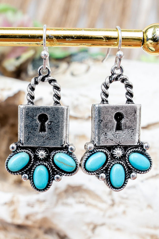 Turquoise Lock & Lasso Silvertone Earrings - Wholesale Accessory Market