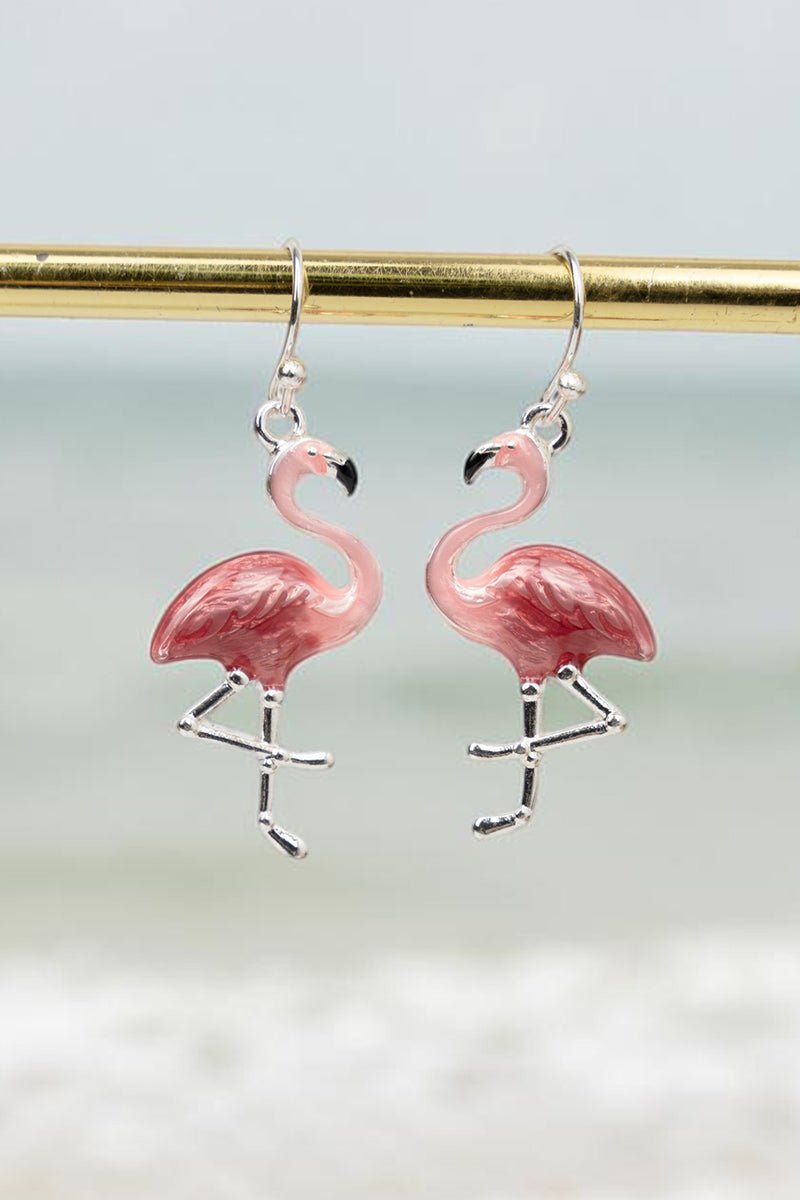 Sunlit Shore Pink Flamingo Silvertone Earrings - Wholesale Accessory Market