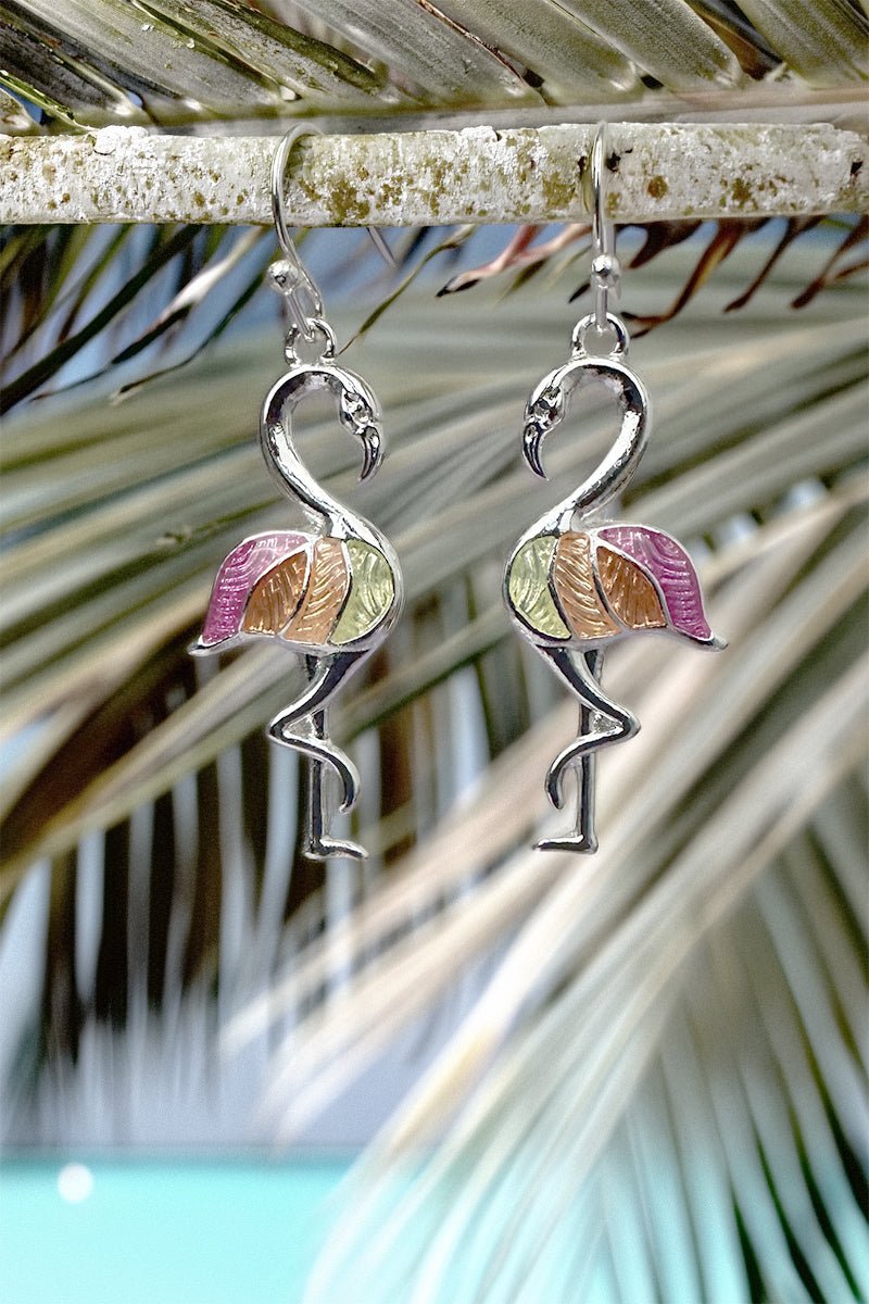 Island Hues Flamingo Silvertone Earrings - Wholesale Accessory Market