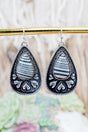 Black Sugarland Stripes Silvertone Teardrop Earrings - Wholesale Accessory Market