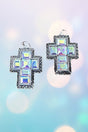 Iridescent Havenrock Cross Silvertone Earrings - Wholesale Accessory Market