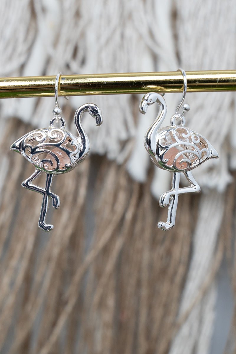 Seaglass Cove Pink Flamingo Silvertone Earrings - Wholesale Accessory Market