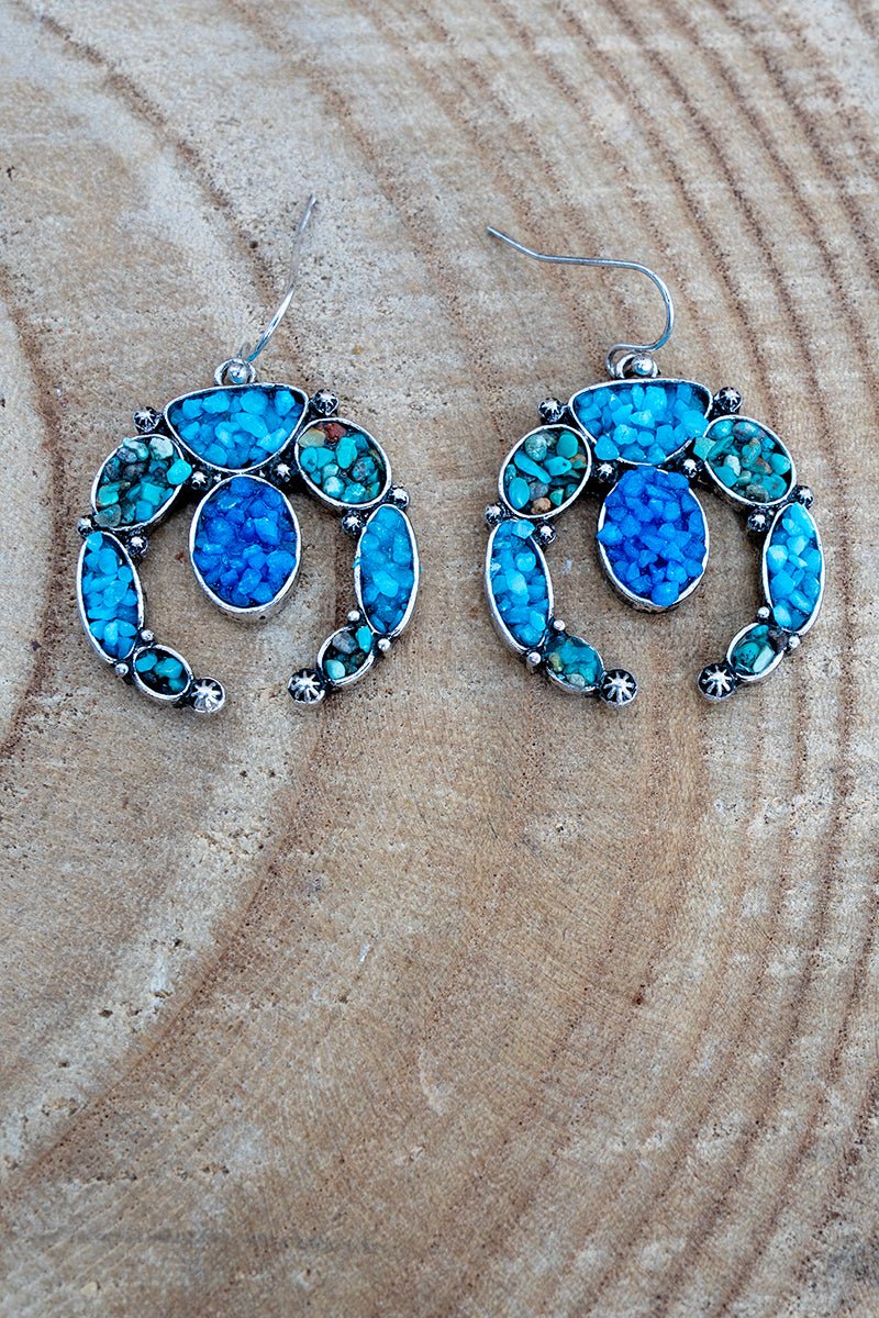 Turquoise Mosaic Ridge Arch Silvertone Earrings - Wholesale Accessory Market